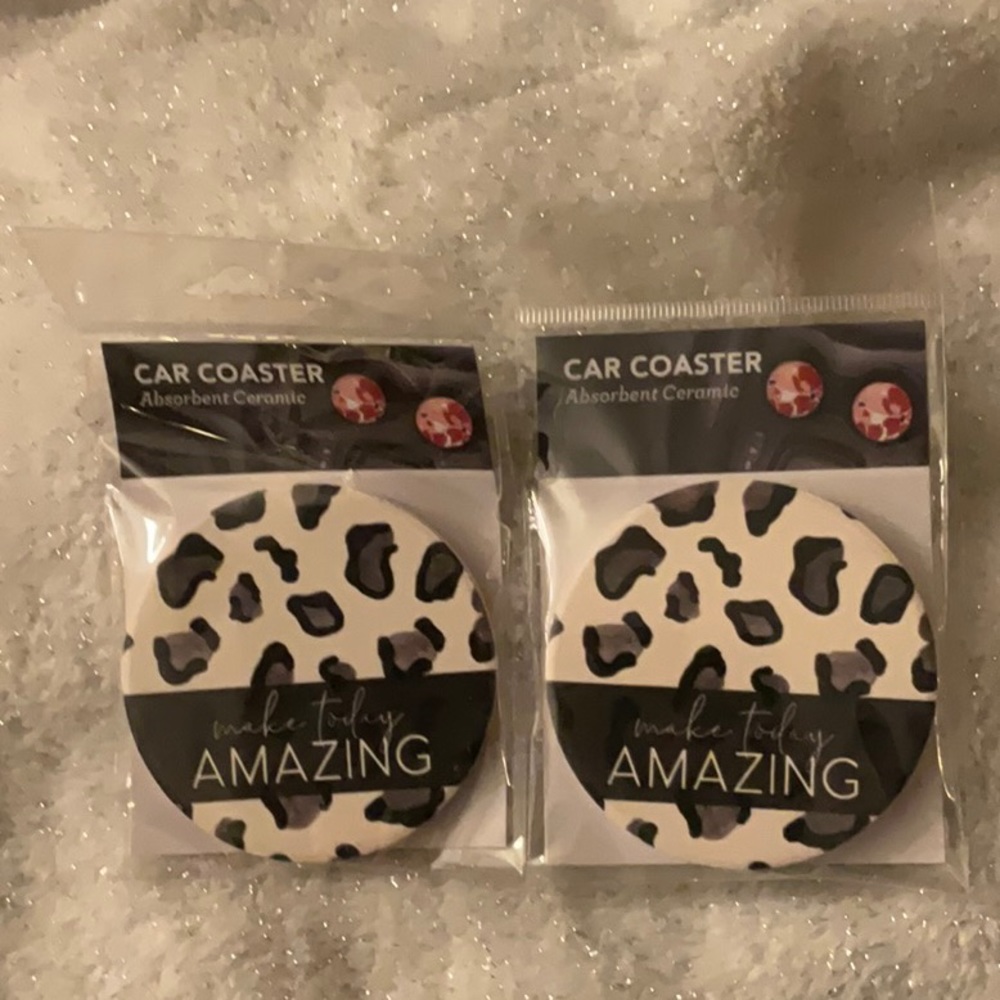 White Cheetah print car coaster